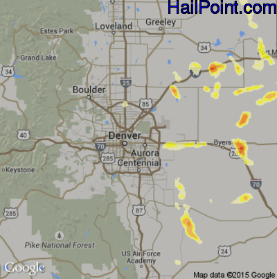 Hail Map for Denver, CO Region on July 20, 2013
