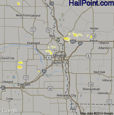 Hail Map for Omaha, NE Region on July 22, 2013