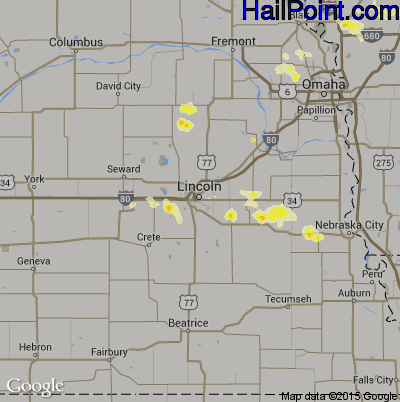 Hail Map for Lincoln, NE Region on July 22, 2013 