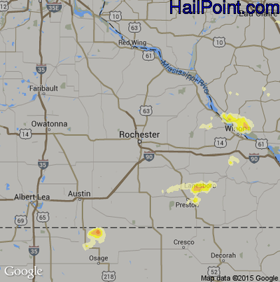 Hail Map for Rochester, MN Region on July 22, 2013 