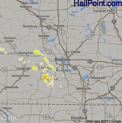 Hail Map for Madison, WI Region on July 23, 2013 