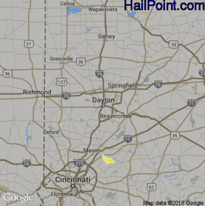 Hail Map for Dayton, OH Region on July 23, 2013 
