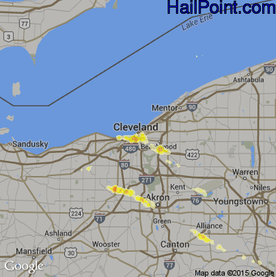 Hail Map for Cleveland, OH Region on July 23, 2013 