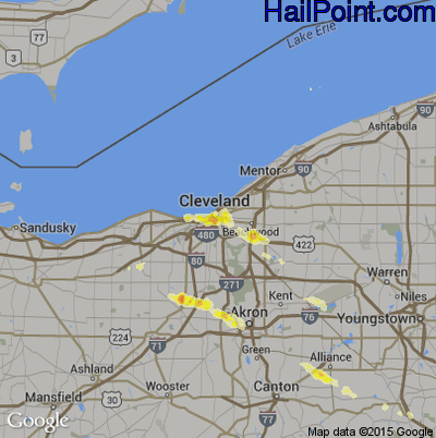 Hail Map for Cleveland, OH Region on July 23, 2013
