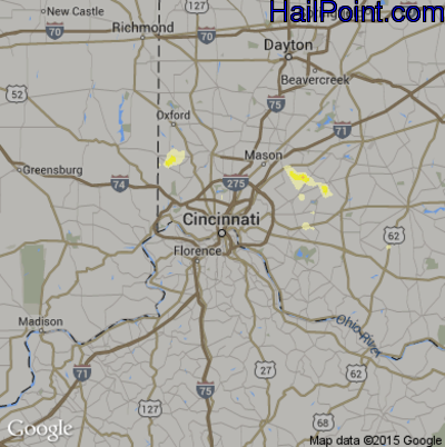 Hail Map for Cincinnati, OH Region on July 23, 2013