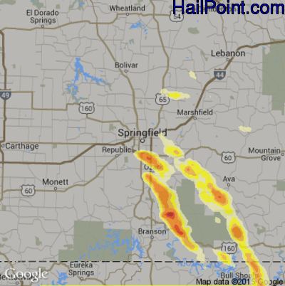 Hail Map for Springfield, MO Region on August 5, 2013