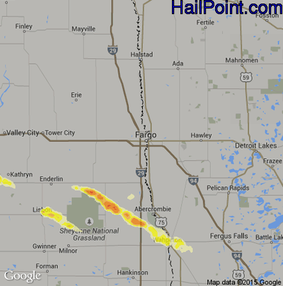 Hail Map for Fargo, ND Region on August 6, 2013 