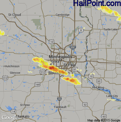 Hail Map for Minneapolis, MN Region on August 7, 2013