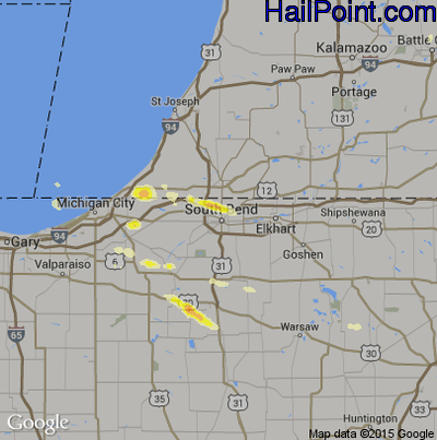 Hail Map for South Bend, IN Region on August 7, 2013 