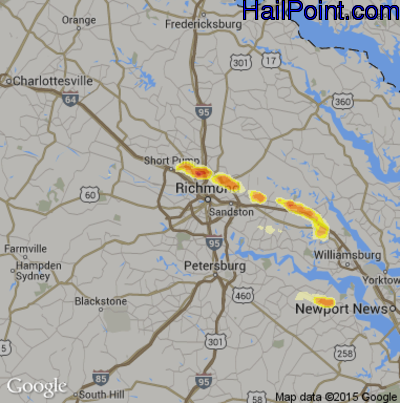 Hail Map for Richmond, VA Region on August 10, 2013