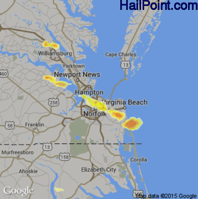 Hail Map for Norfolk, VA Region on August 10, 2013