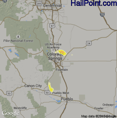 Hail Map for Colorado Springs, CO Region on August 14, 2013 