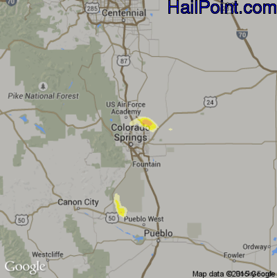 Hail Map for Colorado Springs, CO Region on August 14, 2013