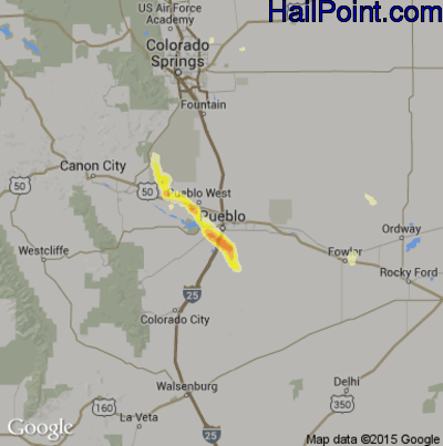 Hail Map for Pueblo, CO Region on August 15, 2013 