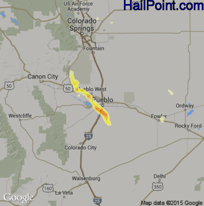 Hail Map for Pueblo, CO Region on August 15, 2013