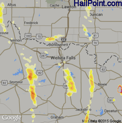 Hail Map for Wichita Falls, TX Region on August 15, 2013