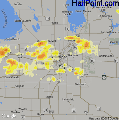 Hail Map for Winnapeg, Can Region on August 18, 2013