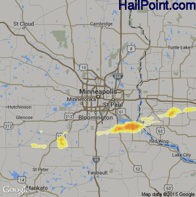 Hail Map for Minneapolis, MN Region on August 21, 2013 