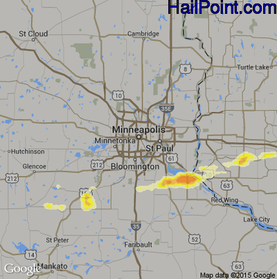 Hail Map for Minneapolis, MN Region on August 21, 2013