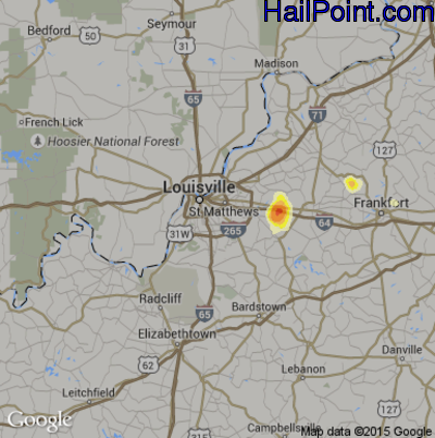Hail Map for Louisville, KY Region on August 21, 2013 