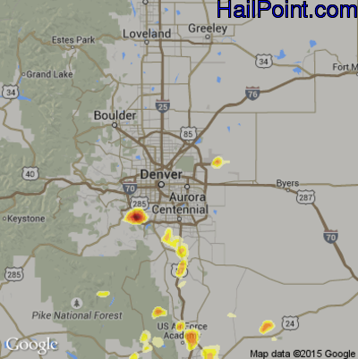 Hail Map for Denver, CO Region on August 22, 2013 