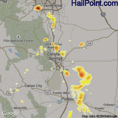 Hail Map for Colorado Springs, CO Region on August 22, 2013 