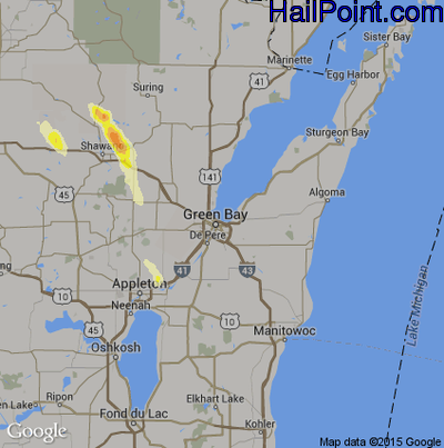 Hail Map for Green Bay, WI Region on August 27, 2013 