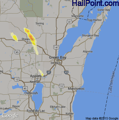Hail Map for Green Bay, WI Region on August 27, 2013
