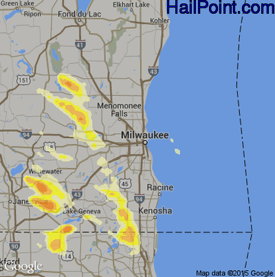 Hail Map for Milwaukee, WI Region on August 30, 2013