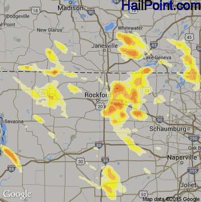 Hail Map for Rockford, IL Region on August 30, 2013