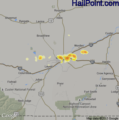 Hail Map for Billings, MN Region on September 8, 2013