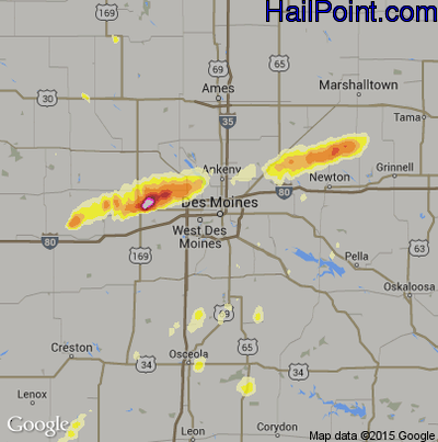 Hail Map for Des Moines, IA Region on September 19, 2013 
