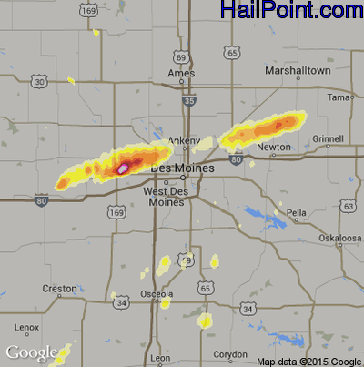 Hail Map for Des Moines, IA Region on September 19, 2013