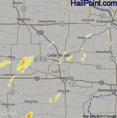 Hail Map for Cedar Rapids, IA Region on September 19, 2013 