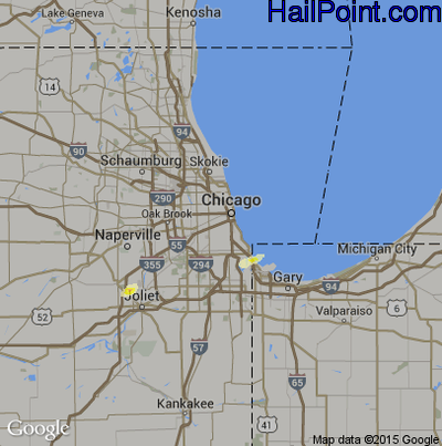 Hail Map for Chicago, IL Region on October 3, 2013 