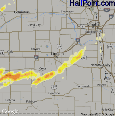 Hail Map for Lincoln, NE Region on October 4, 2013