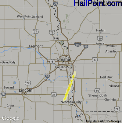 Hail Map for Omaha, NE Region on October 4, 2013