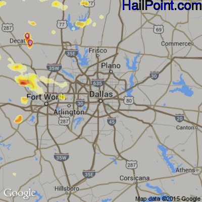 Hail Map for Dallas, TX Region on October 26, 2013 