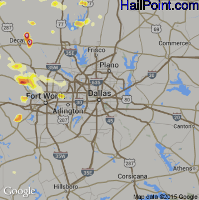 Hail Map for Dallas, TX Region on October 26, 2013