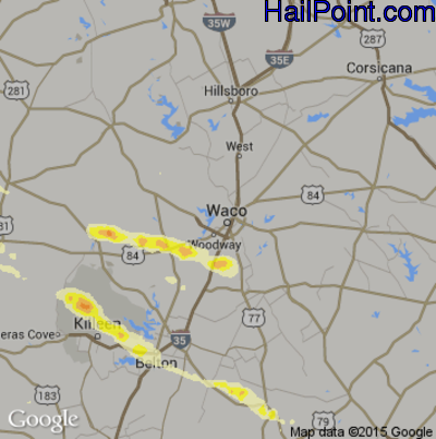 Hail Map for Waco, TX Region on October 27, 2013