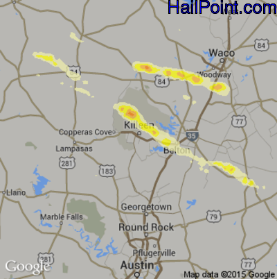 Hail Map for Killeen, TX Region on October 27, 2013 