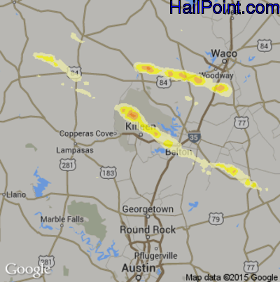 Hail Map for Killeen, TX Region on October 27, 2013