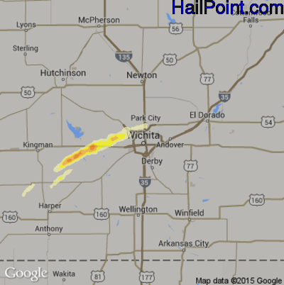 Hail Map for Wichita, KS Region on October 30, 2013 