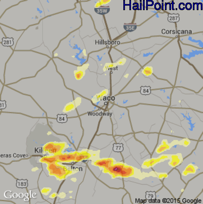 Hail Map for Waco, TX Region on March 28, 2014