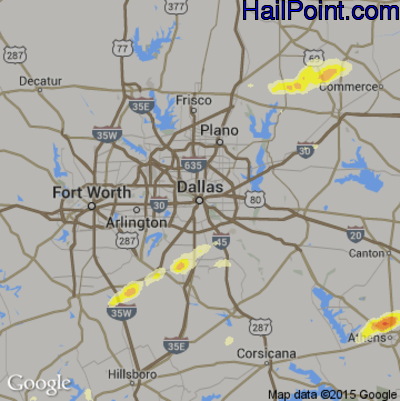 Hail Map for Dallas, TX Region on March 28, 2014
