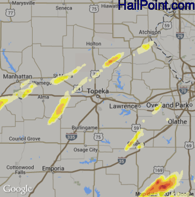 Hail Map for Topeka, KS Region on April 3, 2014