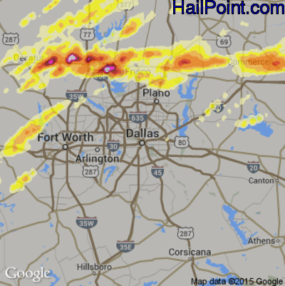 Hail Map for Dallas, TX Region on April 3, 2014