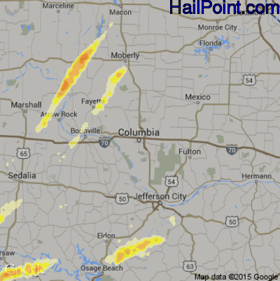 Hail Map for Columbia, MO Region on April 3, 2014