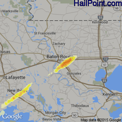 Hail Map for Baton Rouge, LA Region on April 7, 2014