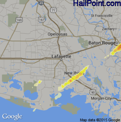 Hail Map for Lafayette, LA Region on April 7, 2014